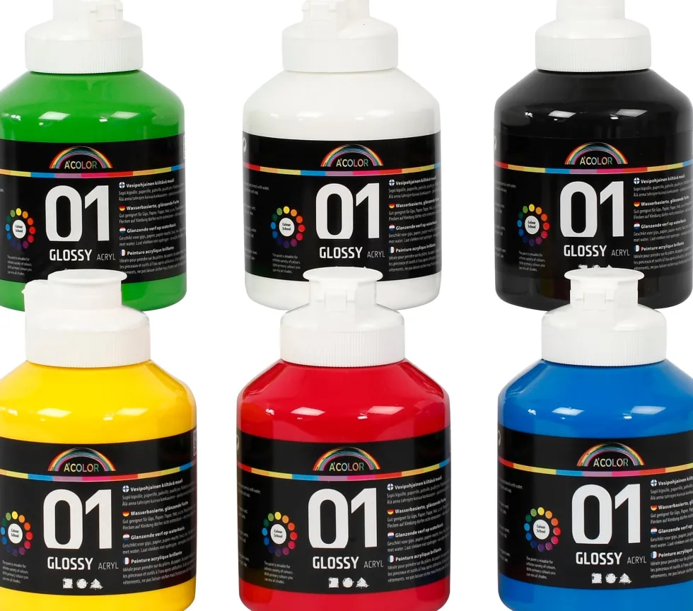 Akrylfärg blank 500ml mix 6/fp