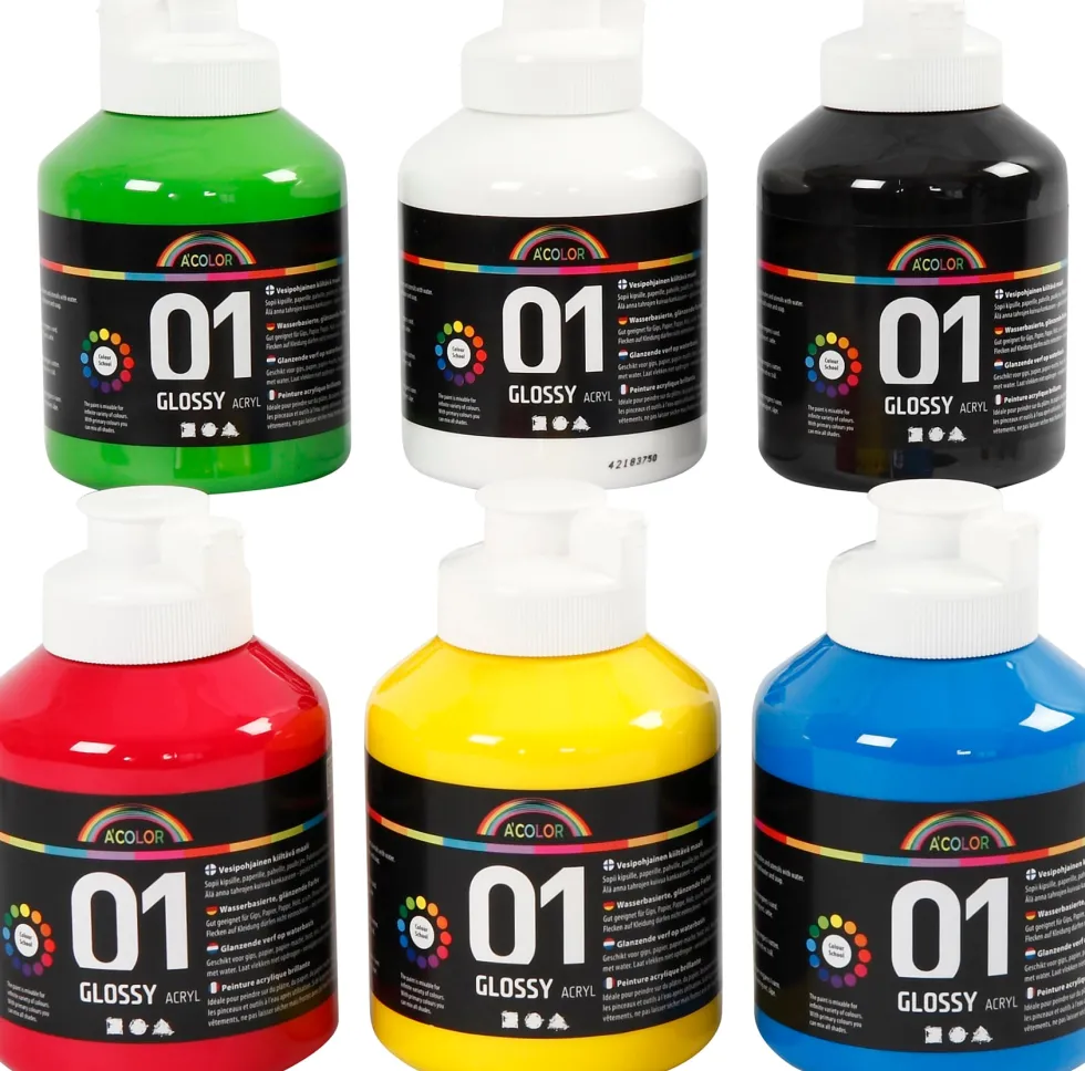 Akrylfärg blank 500ml mix 6/fp