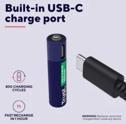 Batteri Laddbar TRUST AAA USB-C 4/fp