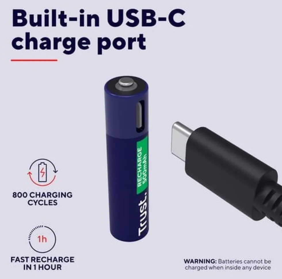 Batteri Laddbar TRUST AAA USB-C 4/fp