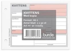 Blankett kvittens A6L m. 1 kopia 2x50 bl