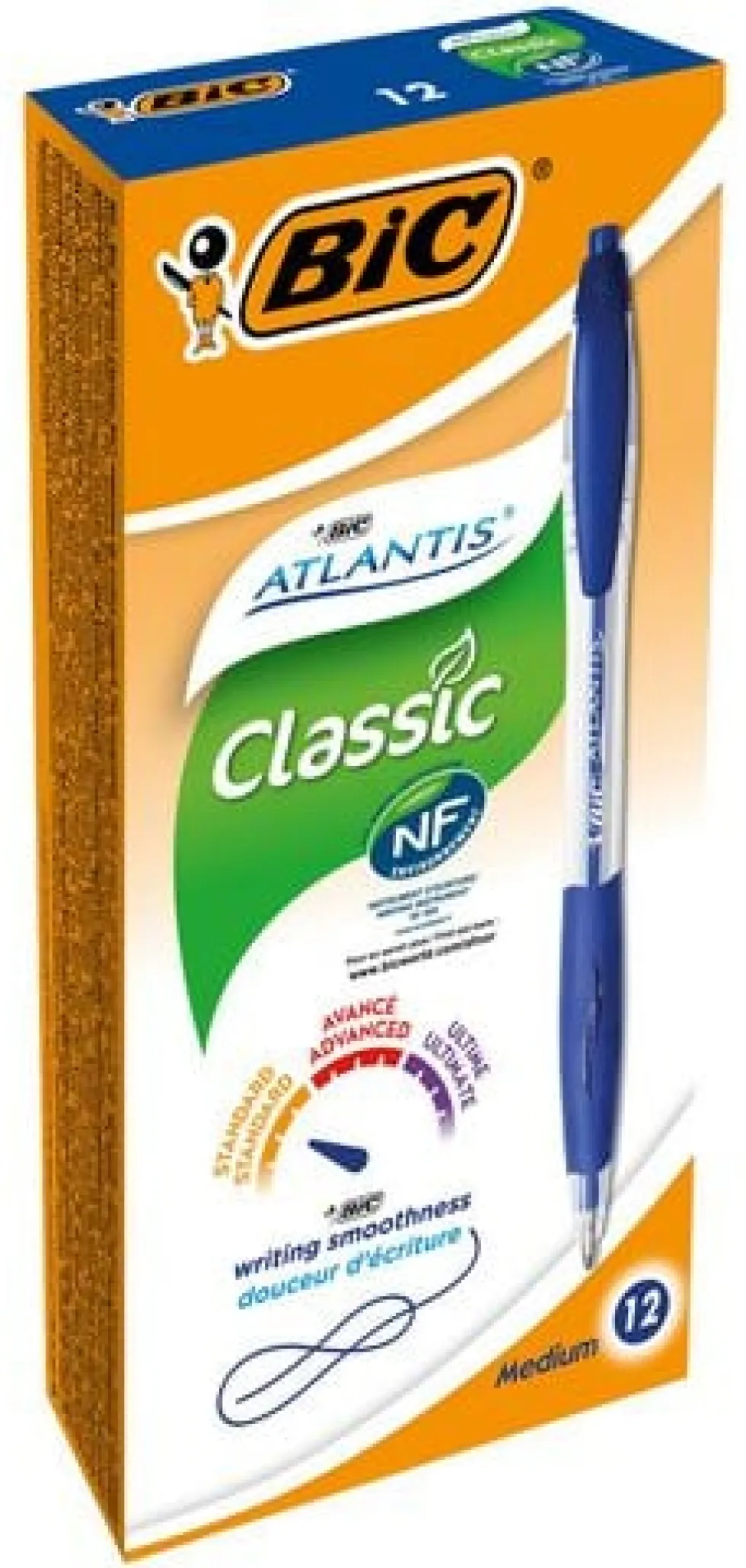Bläckkulpenna BIC Atlantis Medium Blå, 1.0mm, dokumentäkta, 12st