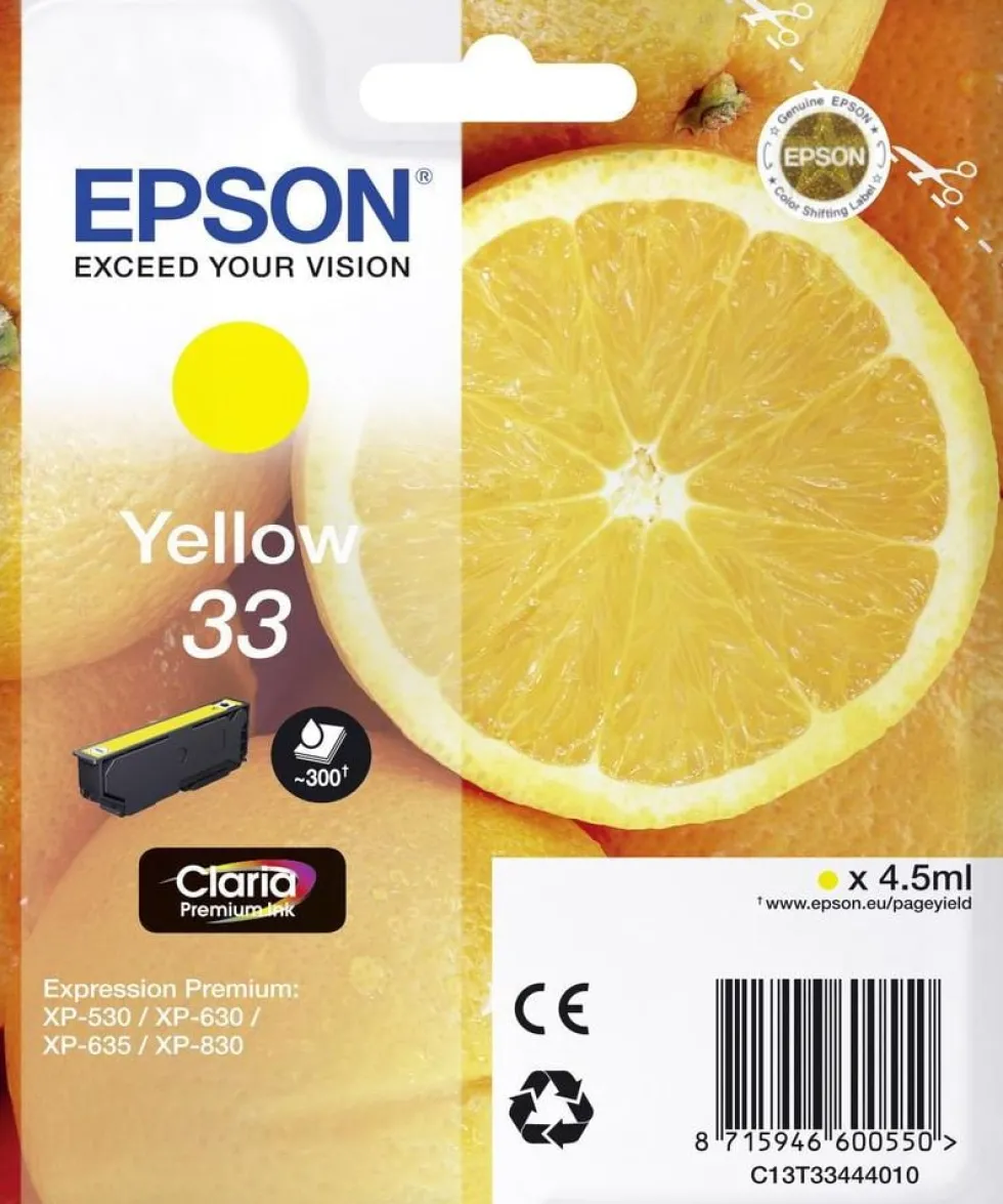 Bläckpatron EPSON C13T33444012 gul