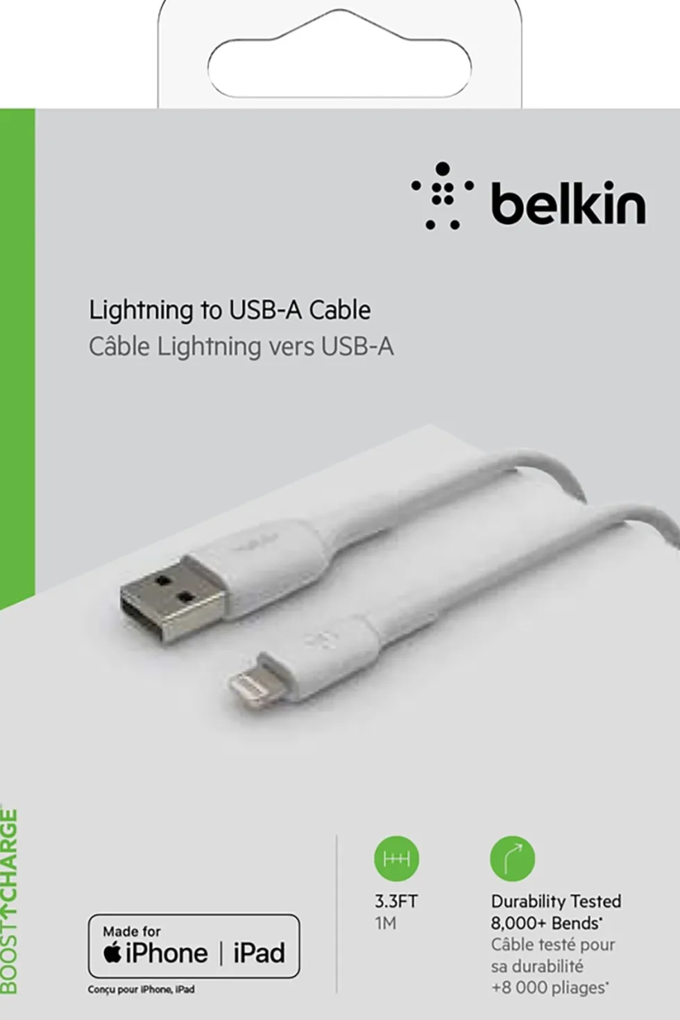 BOOST CHARGE Lightning to USB-A Cable, 1M, White