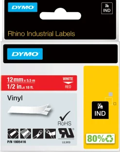 DYMO Rhino Industriell Tejp Färgad Vinyl 12mm x 5.5m vit på