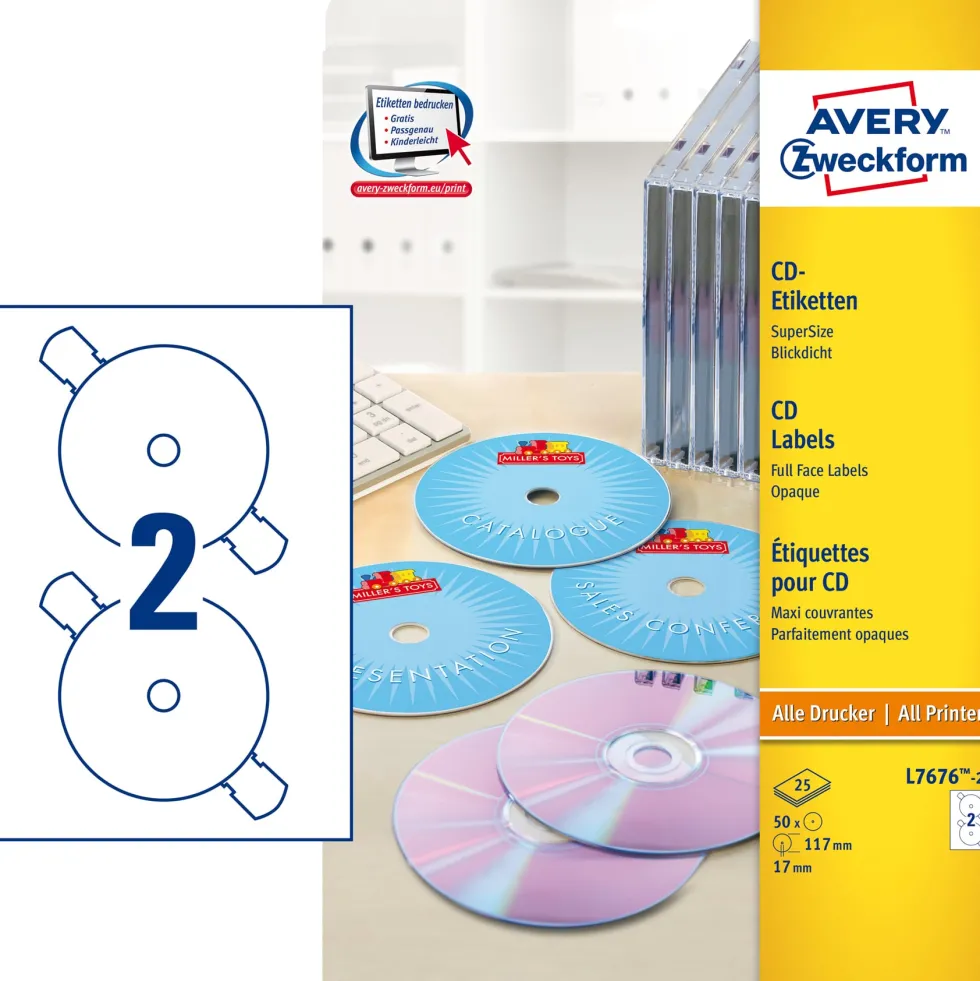 Etikett AVERY CD laser/inkjet 50/fp