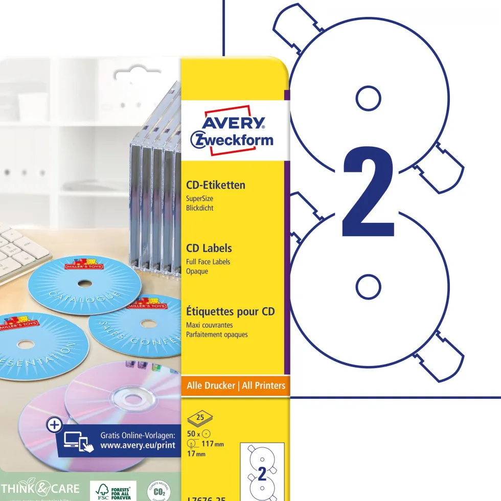 Etikett AVERY CD laser/inkjet 50/fp