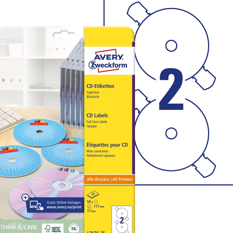 Etikett AVERY CD laser/inkjet 50/fp