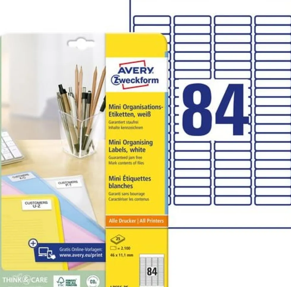 Etikett AVERY 46x11,1mm 2100/fp