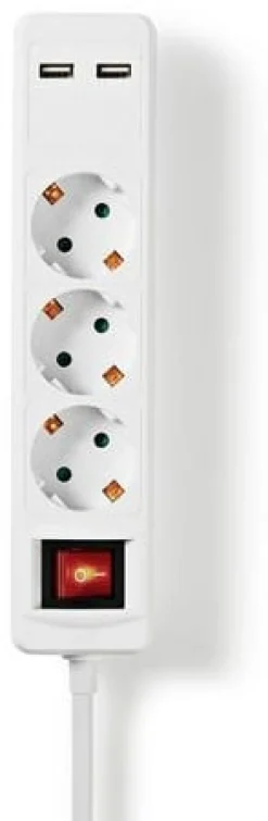 Grenuttag NEDIS jordad 3-väg + 2 USB