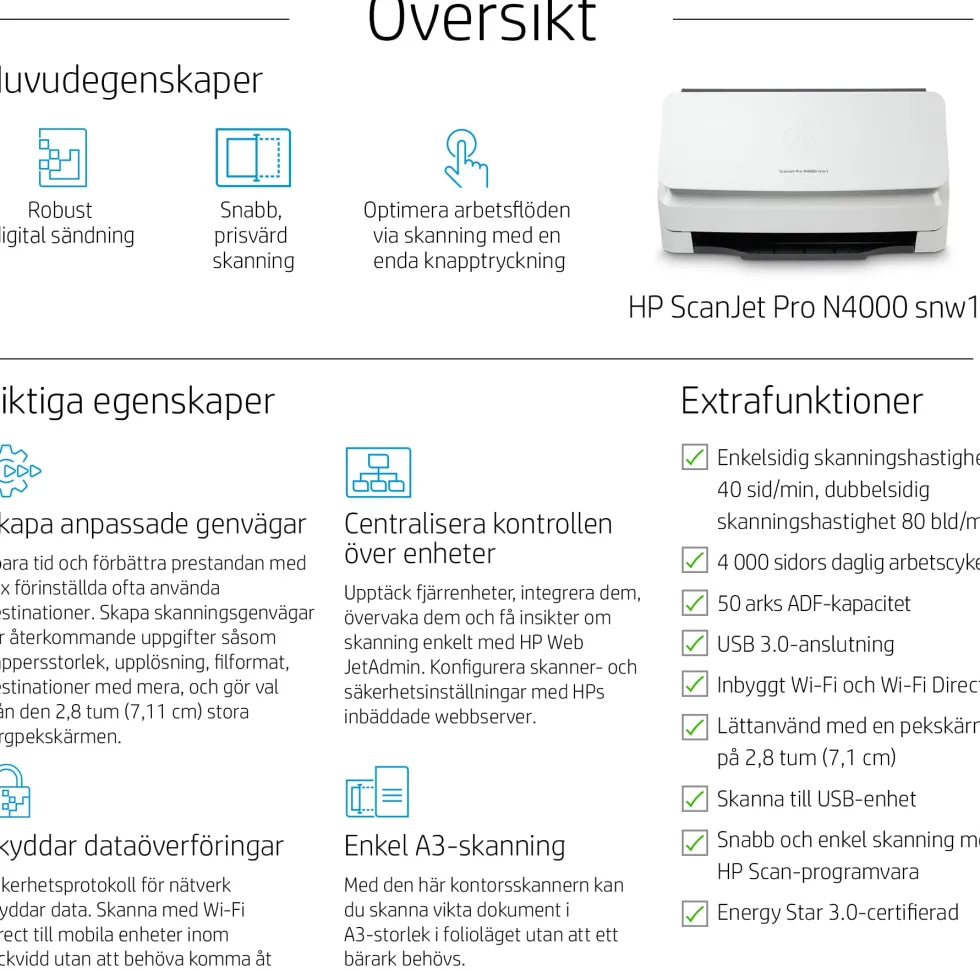 HP ScanJet Pro N4000 snw1 sheet-feed scanner