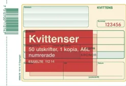 Kvittens A6 Liggande, 1 kopia, numrerad, 5st