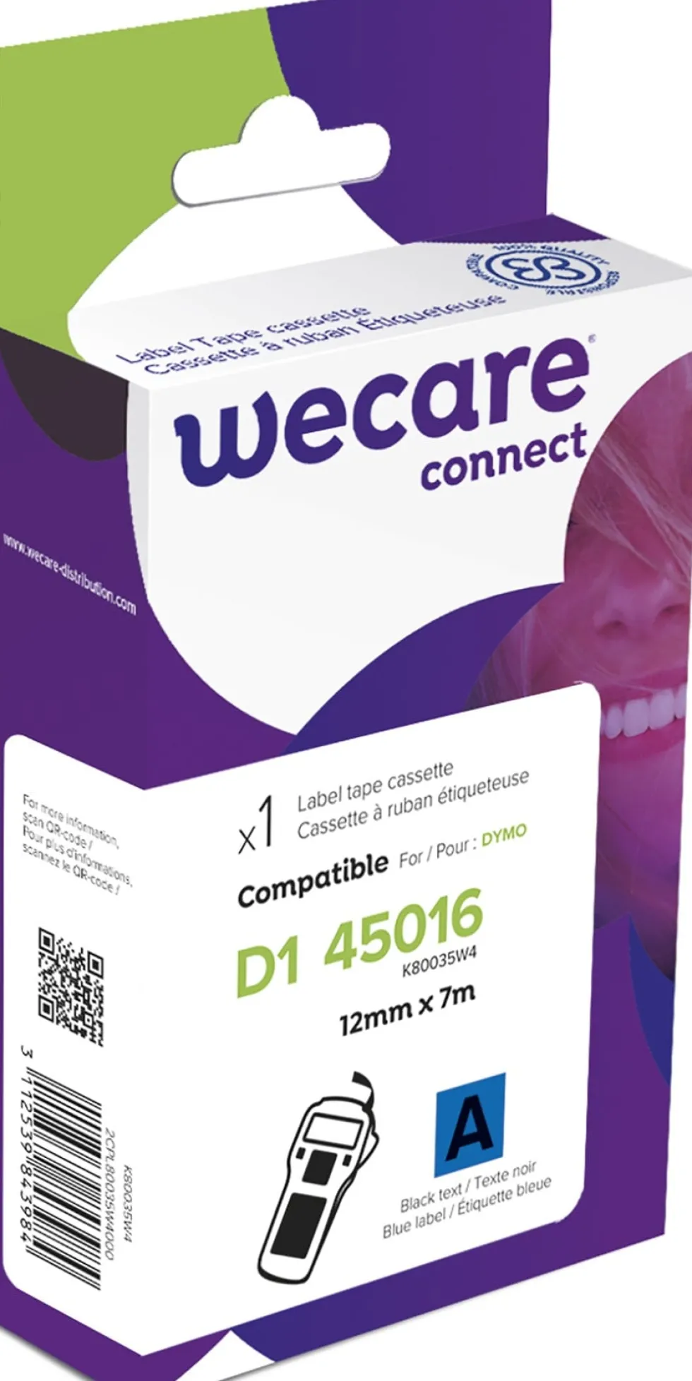 Märkband Wecare D1 12mm sv/blå