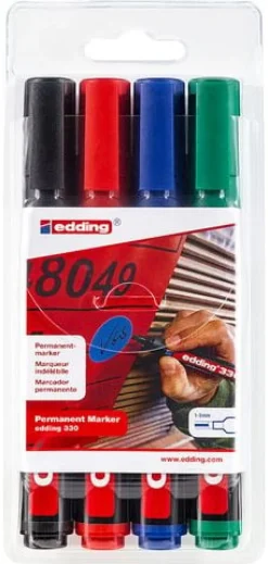 Märkpenna Edding 300, permanent, konisk, 4 färger/fp