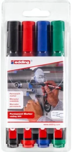 Märkpenna Edding 300, permanent, konisk, 4 färger/fp