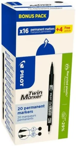Märkpenna PILOT Twin Marker svart 20/fp