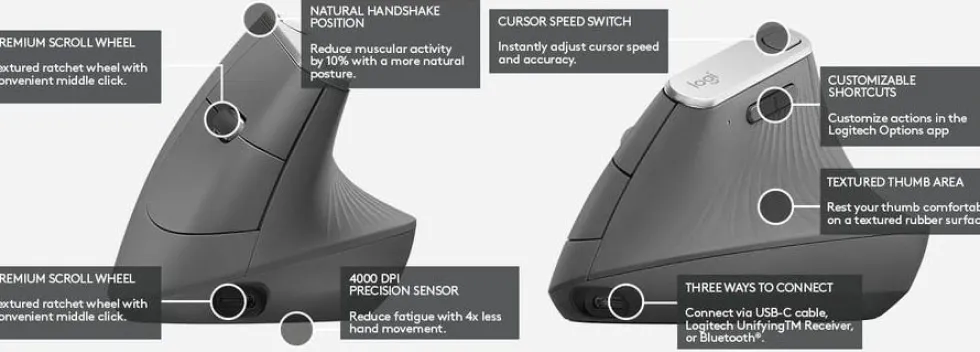 Mus LOGITECH MX Vertical Ergonomic svart
