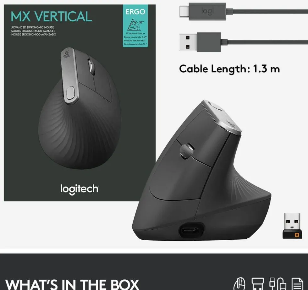 Mus LOGITECH MX Vertical Ergonomic svart