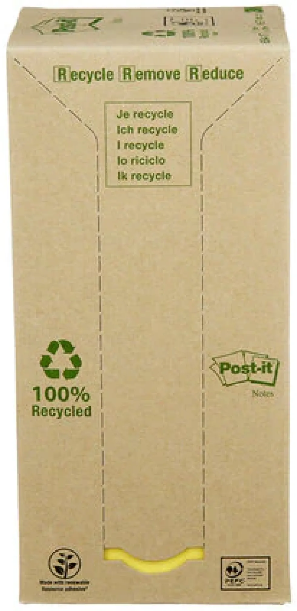 Notes POST-IT 100% recy 76x76 gul 16/fp