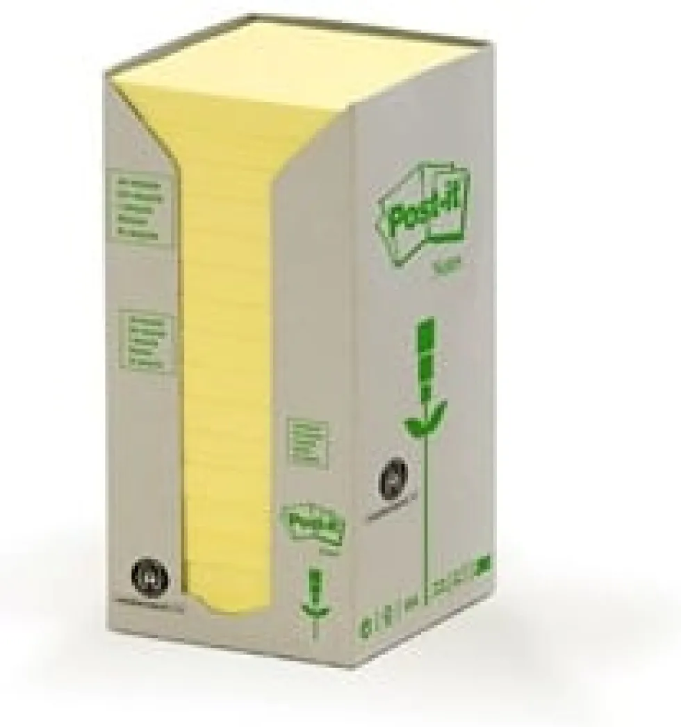 Notes POST-IT 100% recy 76x76 gul 16/fp