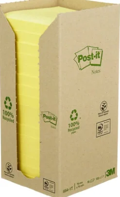 Notes POST-IT 100% recy 76x76 gul 16/fp