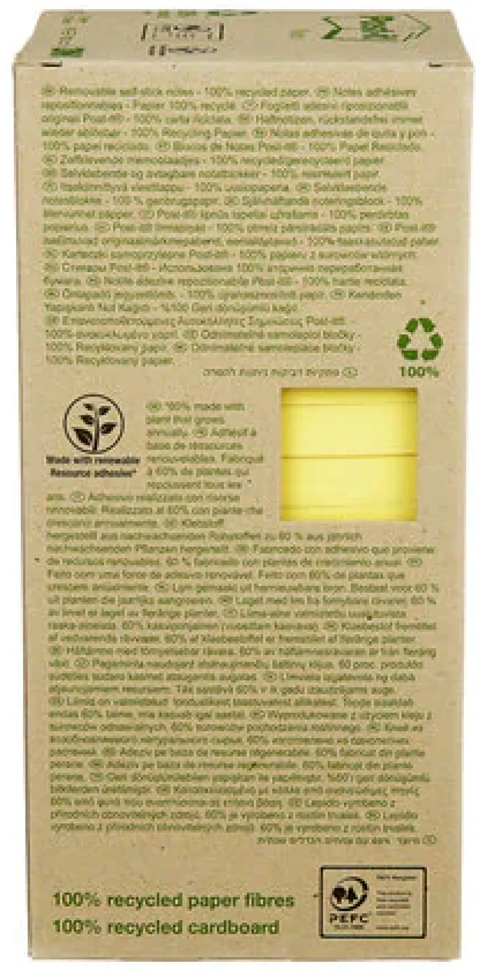 Notes POST-IT 100% recy 76x76 gul 16/fp