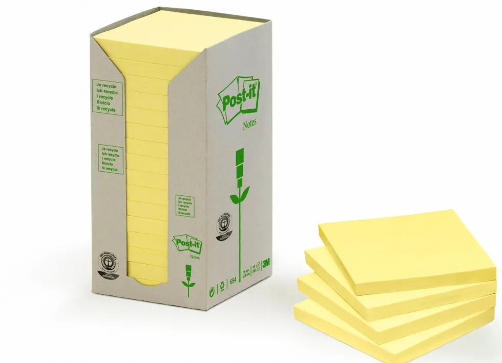 Notes POST-IT 100% recy 76x76 gul 16/fp