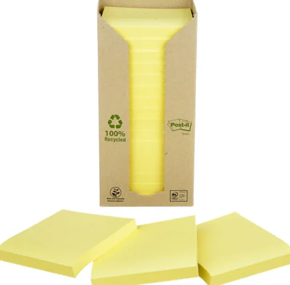 Notes POST-IT 100% recy 76x76 gul 16/fp