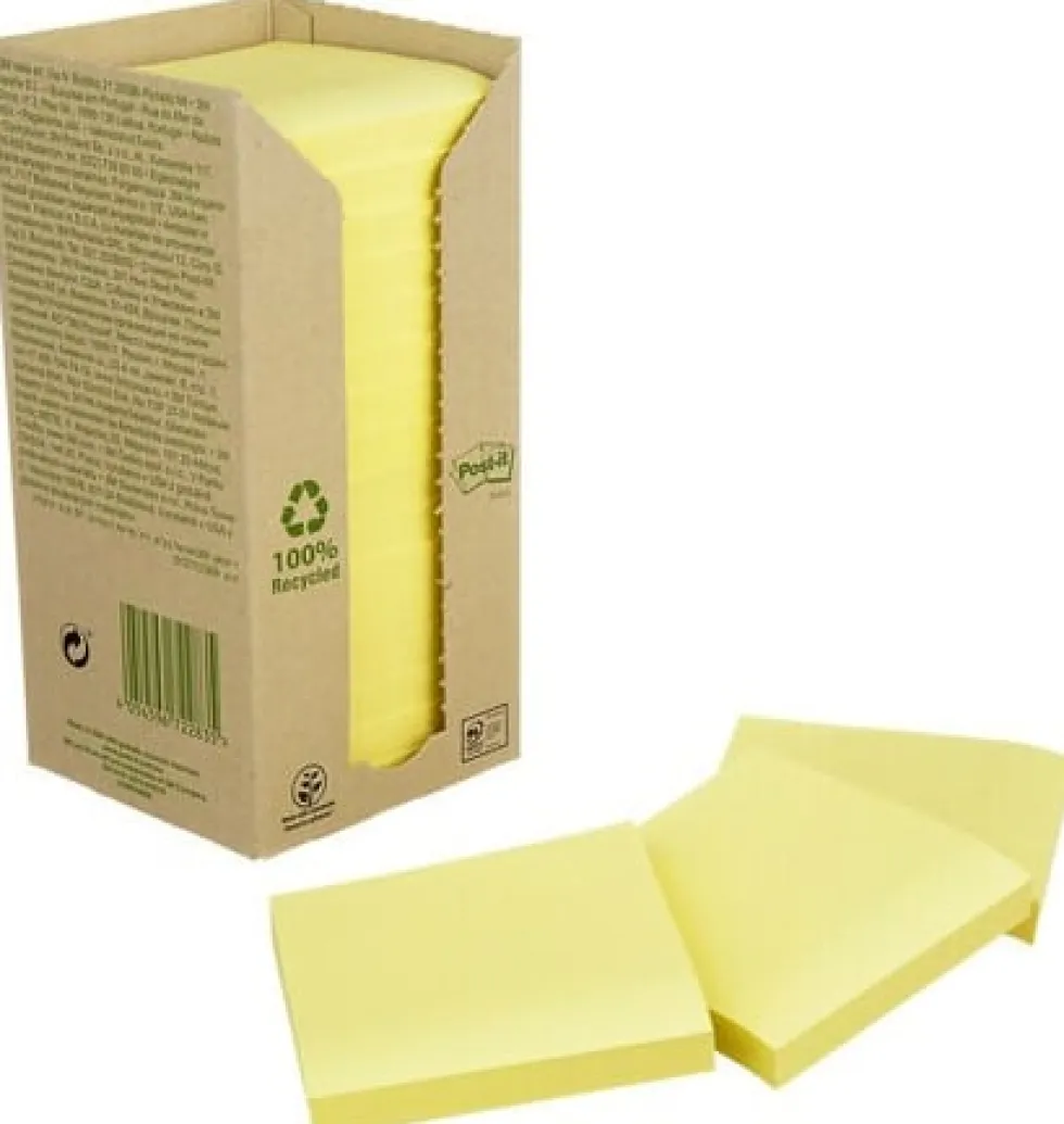 Notes POST-IT 100% recy 76x76 gul 16/fp