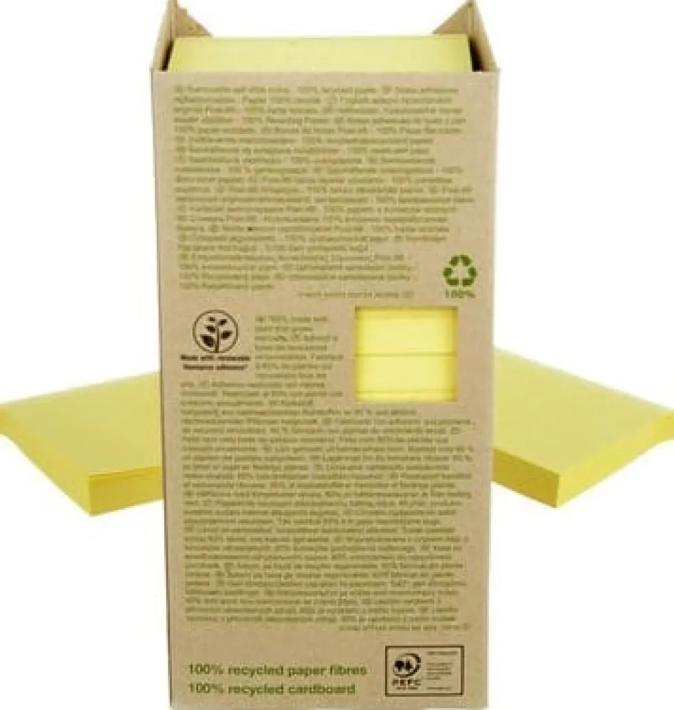 Notes POST-IT 100% recy 76x76 gul 16/fp