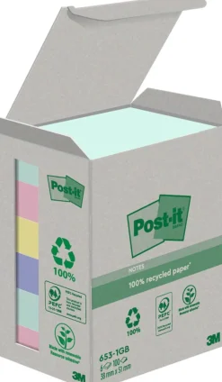 Notes POST-IT 100%recy 38x51 sort.f 6/fp