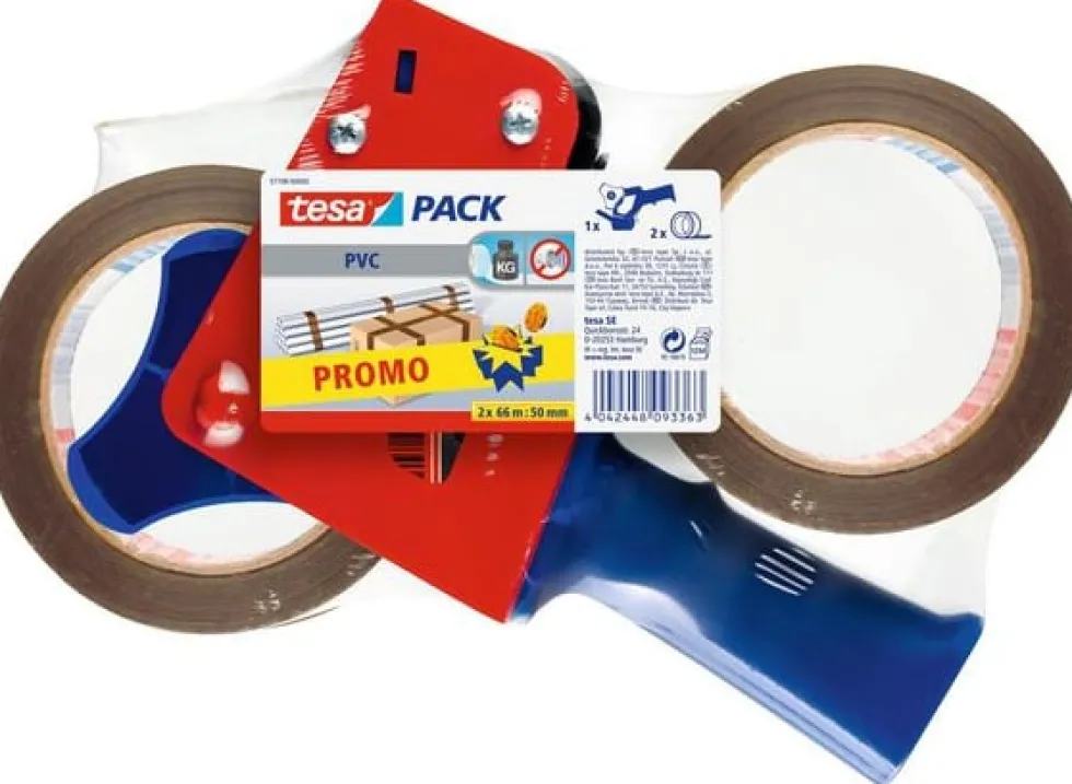 Packtejpshållare TESA + 2st packtejp brun, 50mm