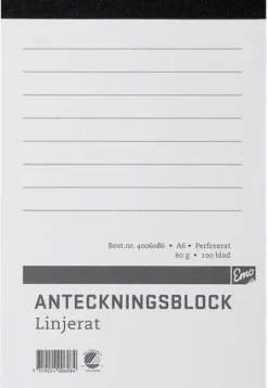 Perforerade Block A6, linjerat, 100bl
