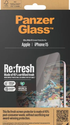 PG RE:FRESH Screen Protector iPhone 15 UWF w/Aligner