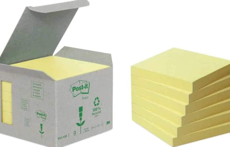 Post-It Recycled Gul, 76x76mm, 6/fp
