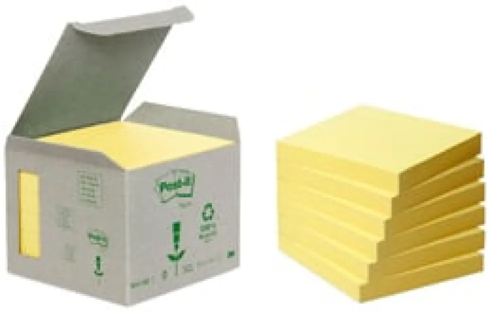 Post-It Recycled Gul, 76x76mm, 6/fp