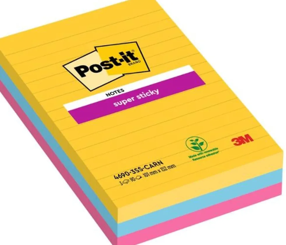 Post-it® Supersticky Rio Linjerad, 101x152mm, 3/FP