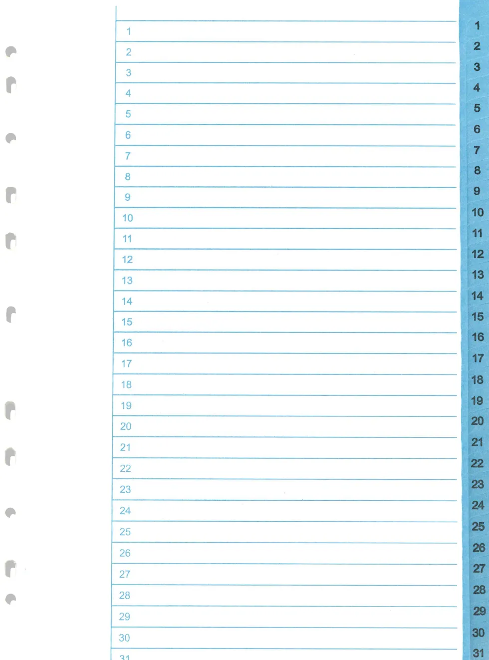 Pärmregister papper A4 1-31