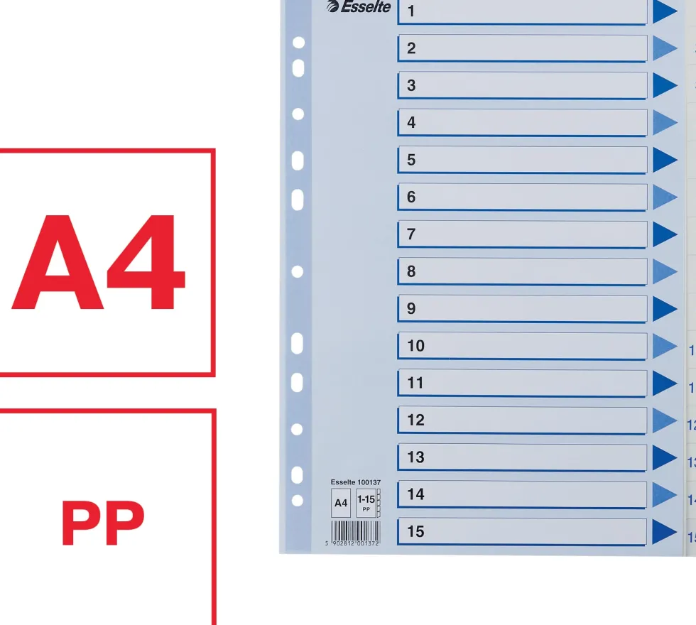 Register Non-Stop A4/1-15 rubrikblad vit