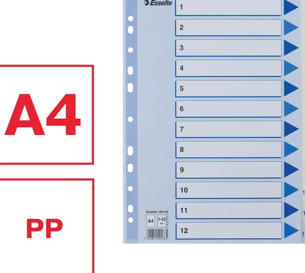 Register Non-Stop A4/1-12 rubrikblad vit