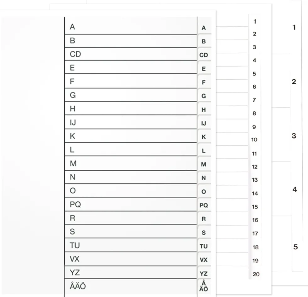 Register vit kartong A4 A-Ö