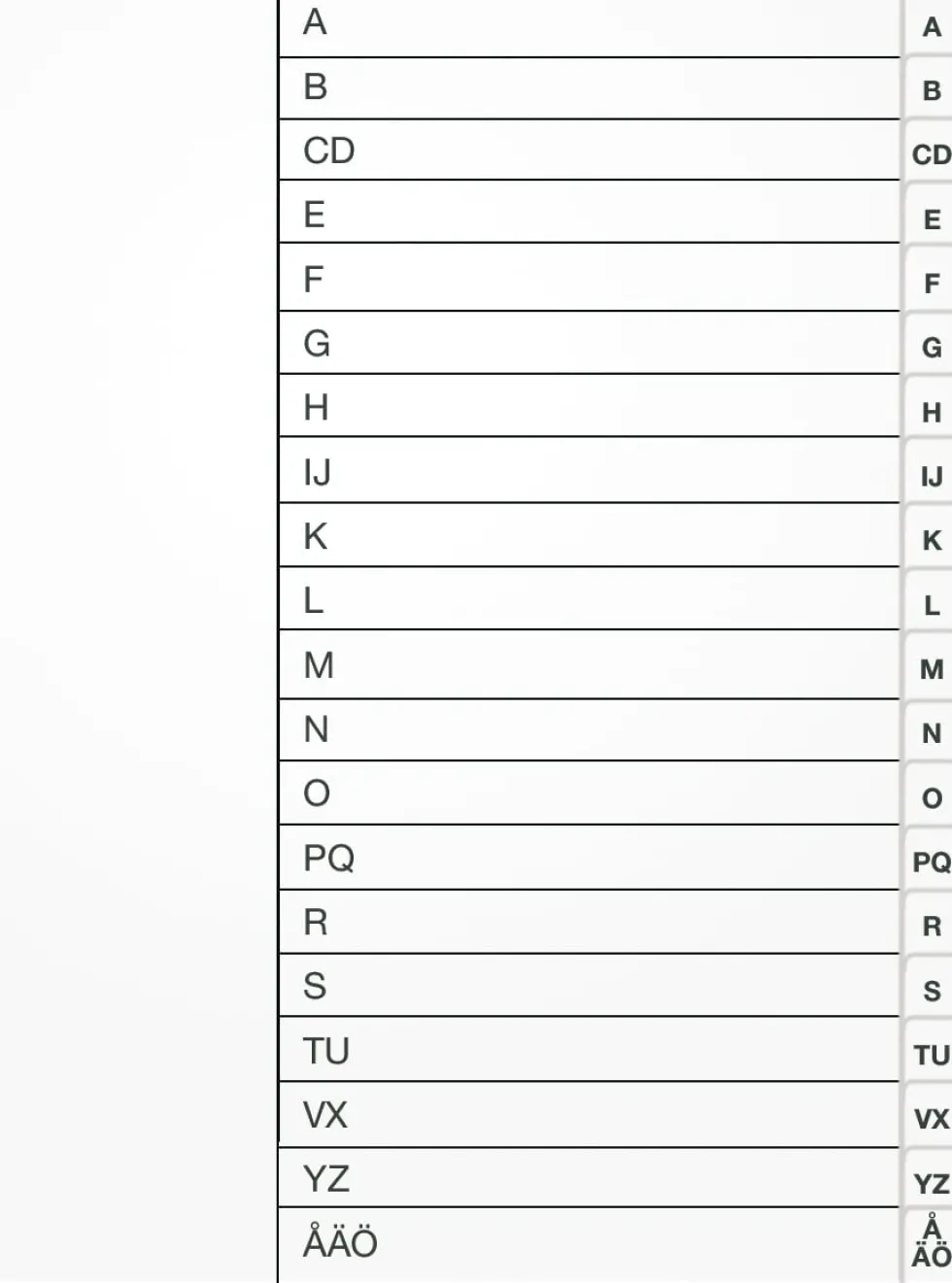 Register vit kartong A4 A-Ö