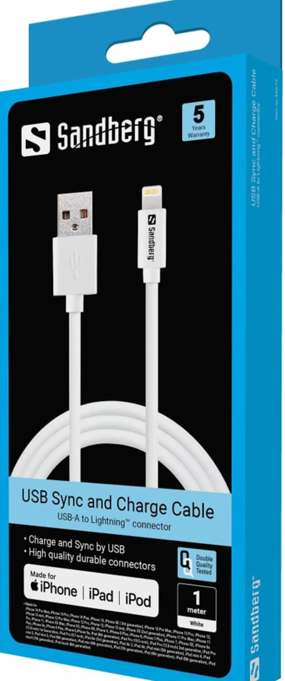 Sandberg USB-A to Lightning, White (1m)