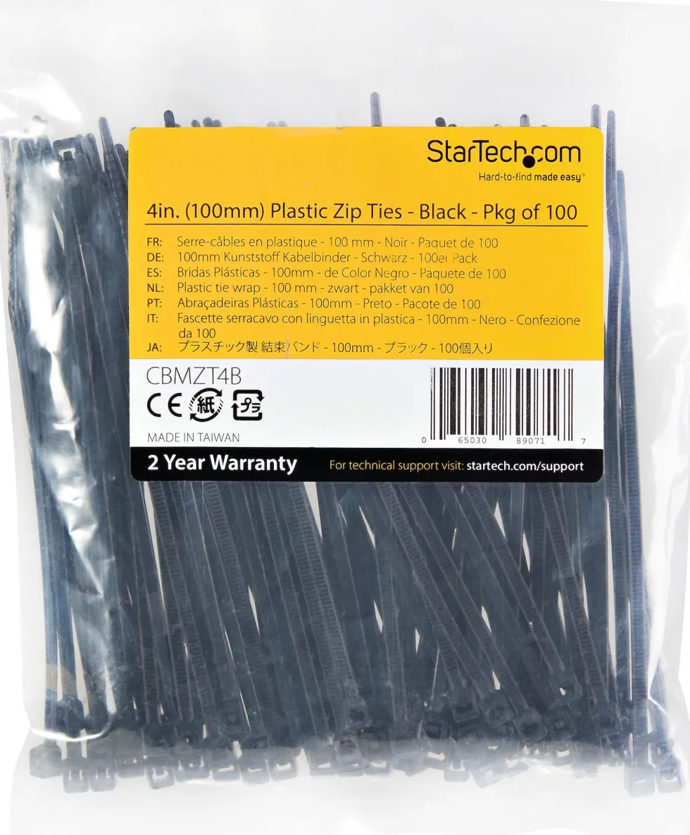 StarTech.com 4"(10cm) Cable Ties, 1/16"(2mm) wide, 7/8"(22mm)