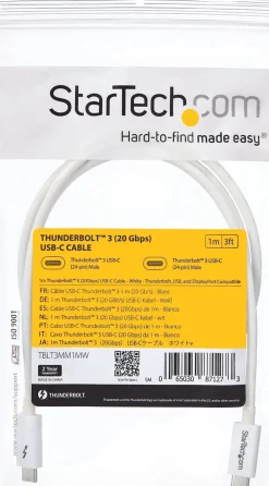 StarTech 3.3ft (1m) Thunderbolt 3 Cable, 20Gbps, 100W PD, 4K