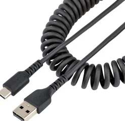 StarTech 1 m USB-A till C-laddningskabel, kraftig spiralkabel