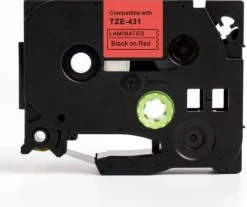 Tape 12mm TZe-431 svart på röd