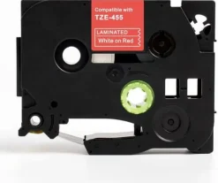 Tape 24mm TZe-455 vit på röd