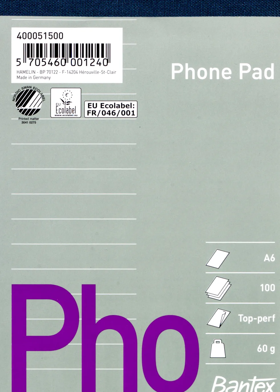 Telefonblock BANTEX A6 100 blad linj