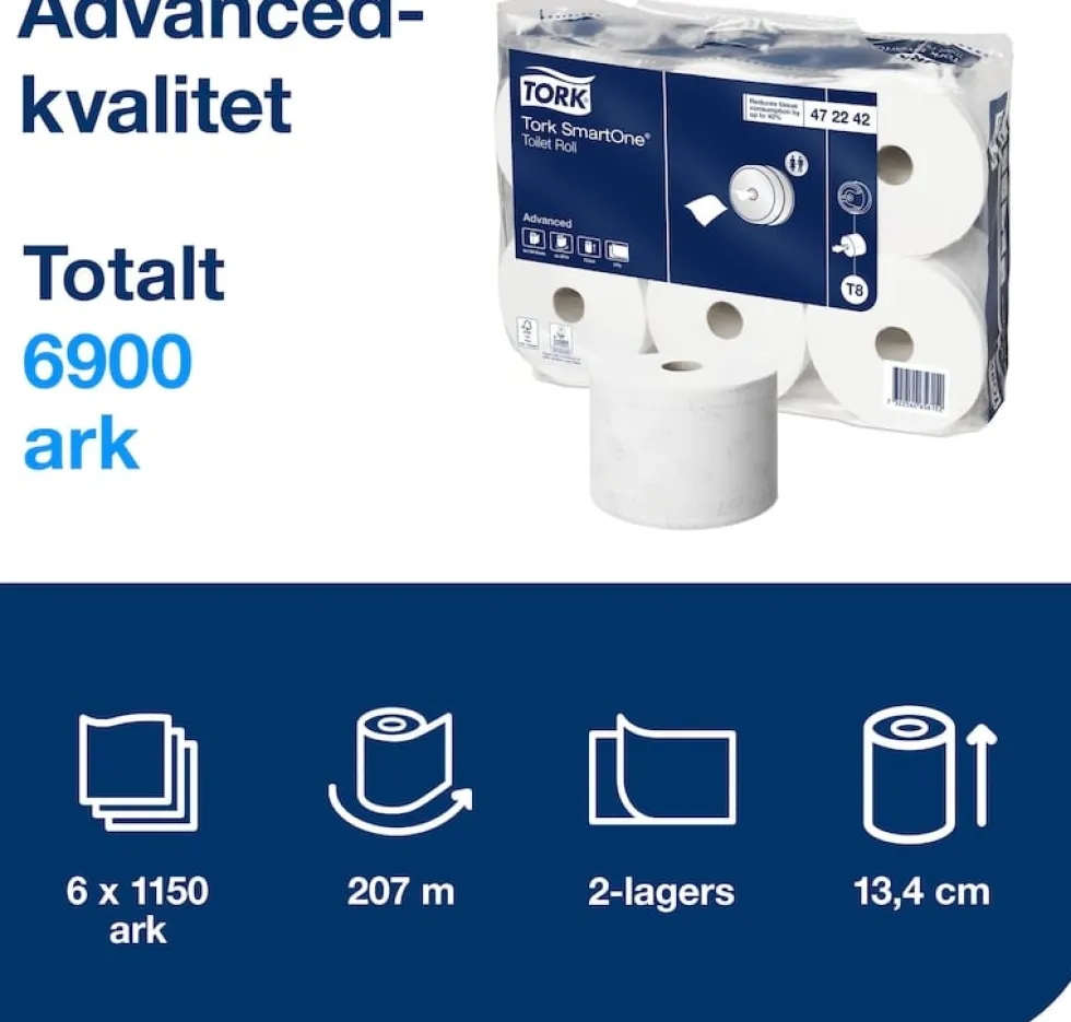 Toalettpapper TORK Smartone Advanced T8, 2-lag, 207m, 6/fp